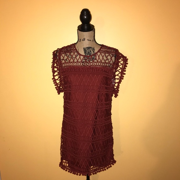 TULAROSA RED POMPOM MINI TUNIC DRESS - Picture 2 of 8